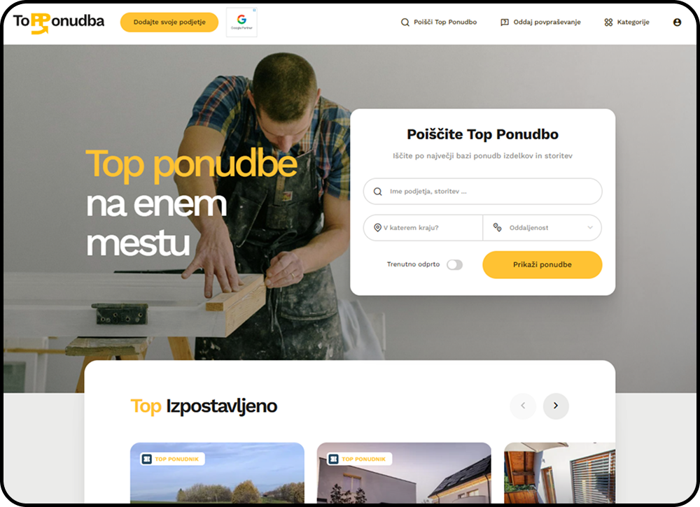 Slovenski poslovni portal TopPonudba za hitro iskanje lokalnih ponudnikov, izdelkov in storitev po krajih.