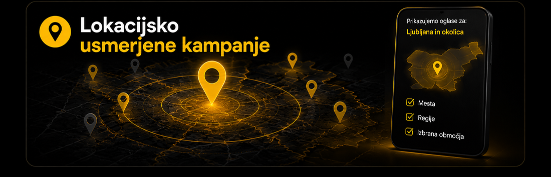 Lokacijsko usmerjene Google Ads kampanje za ciljno oglaševanje po izbranih mestih in regijah.