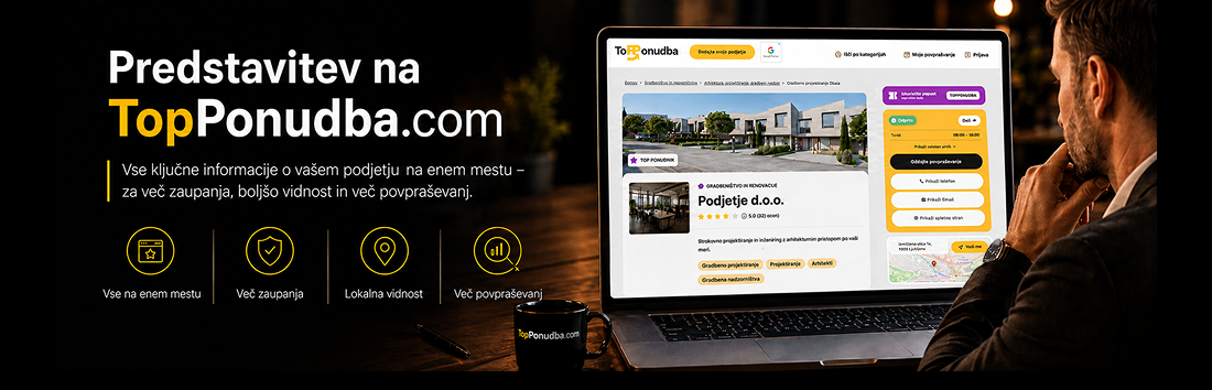 Spletna predstavitev podjetja na poslovnem portalu za večjo lokalno vidnost in več povpraševanj.